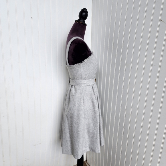 Banana Republic Gray Wool Jewel Yellow Wide Straps Dress Belted Petite 4P - Picture 14 of 16